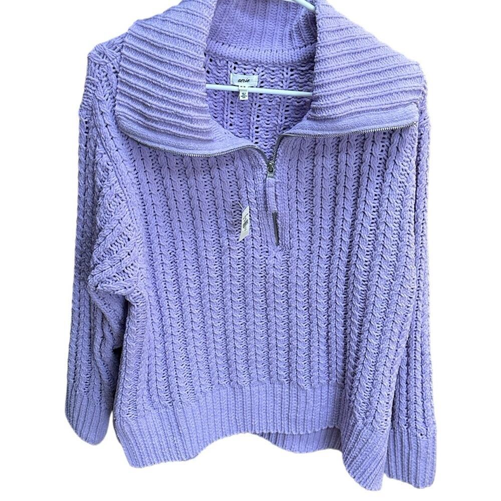NWT AERIE Chunky Oversized Quarter Zip Sweater Knit in Purple Super soft Size M